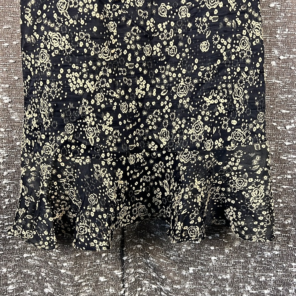 ZARA BASIC Z1975 Denim Off The Shoulder Dress Navy Blue W/ Cream Floral Print - Picture 8 of 10